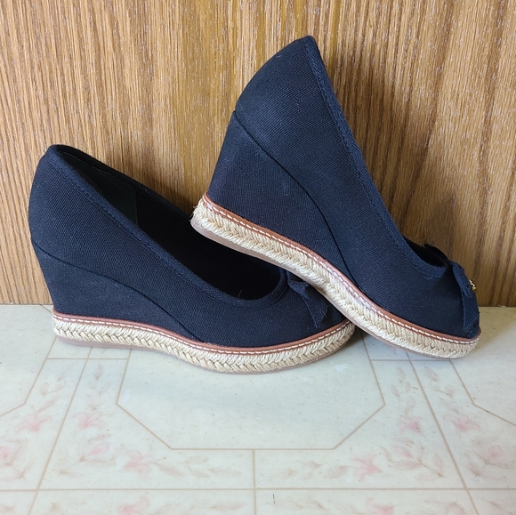 EUC ✨️ Tory Burch Jackie Bow Espadrille Peep-toe Wedges Size 6.5 - Picture 3 of 11